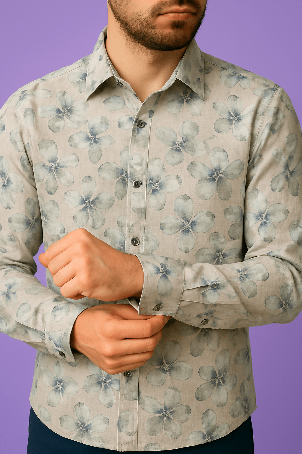 Premium Linen Cotton Floral Print Fabric in Skin Colour – 58" Wide | Perfect for Well - Stitched Shirts & Kurtas - Poshak Fabrics