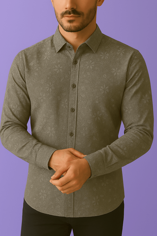 Premium Linen Cotton Printed Fabric for Shirts & Kurtas – 58" Wide | Modern Botanical Motif - Poshak Fabrics