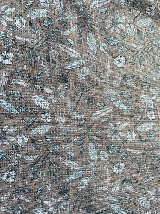 Premium Linen Cotton Printed Fabric for Shirts & Kurtas – 58" Wide | Modern Botanical Motif