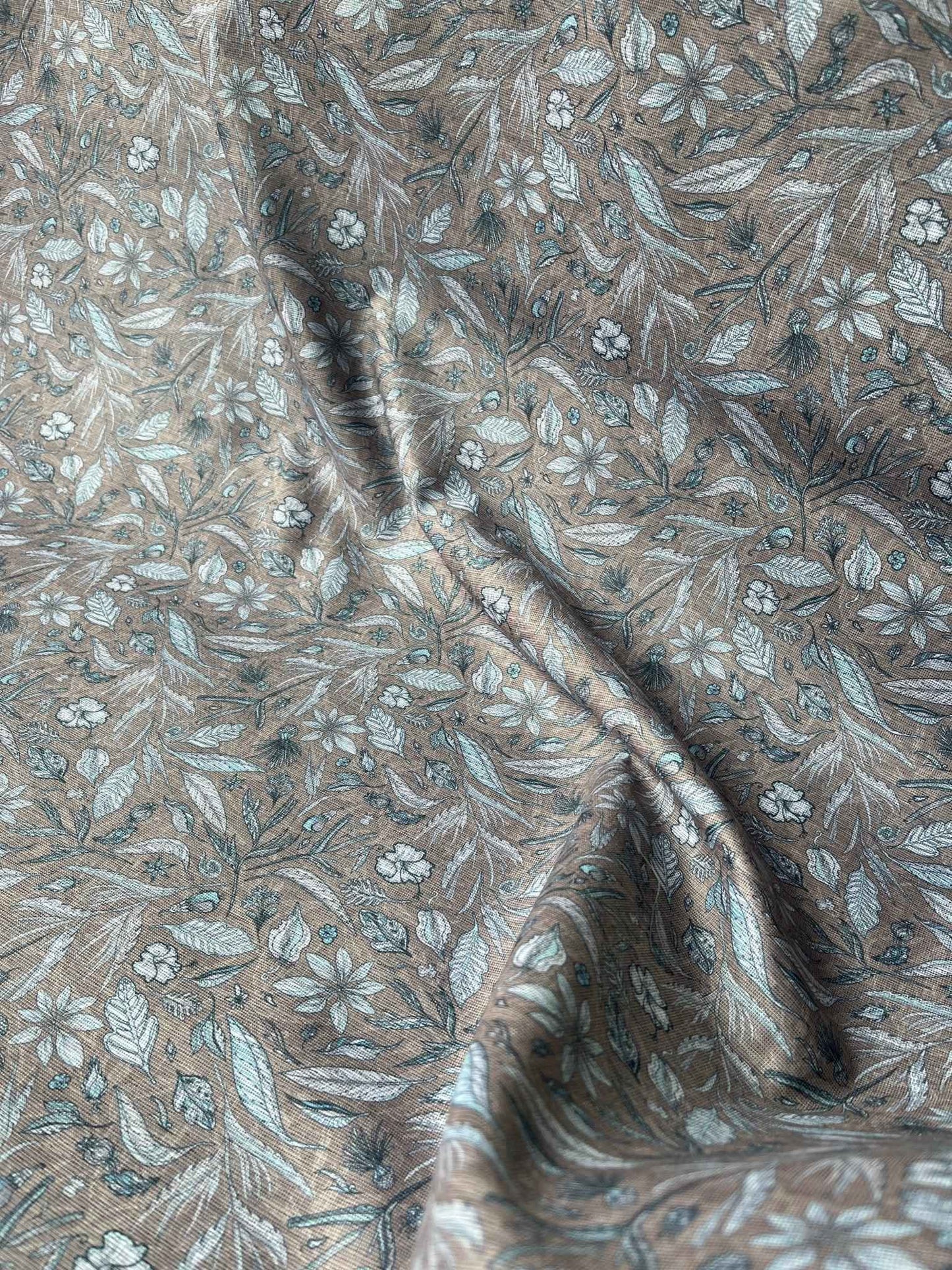 Premium Linen Cotton Printed Fabric for Shirts & Kurtas – 58" Wide | Modern Botanical Motif