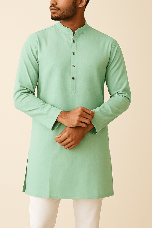 Premium Mint Green Addi/Paper Cotton Kurta Fabric – Ultra - Thin & Breathable, 58" Wide - Poshak Fabrics