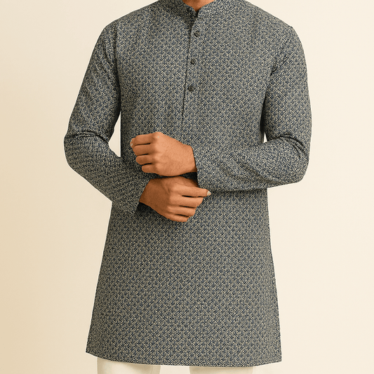 Premium Mix - Cotton Sea Green Geometric Digital Print Fabric – 36” Width for Tailored Kurtas - Poshak Fabrics