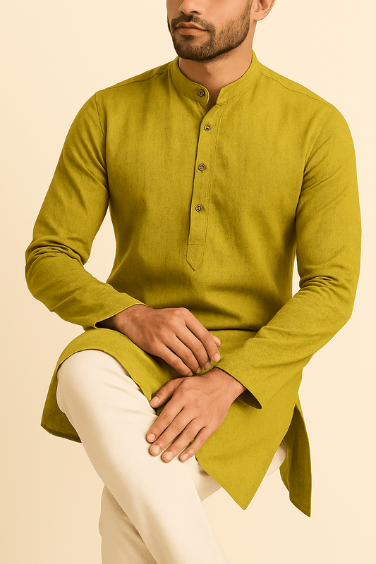 Premium Mustard Addi/Paper Cotton Textured Kurta Fabric – Ultra - Thin & Breathable, 58" Wide - Poshak Fabrics