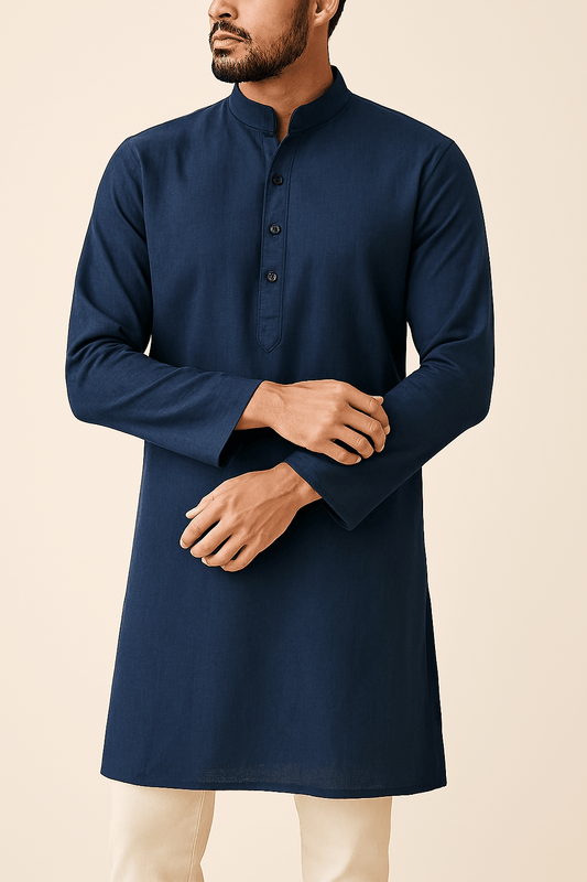 Premium Navy Blue Addi/Paper Cotton Kurta Fabric – Ultra - Thin & Breathable, 58" Wide - Poshak Fabrics