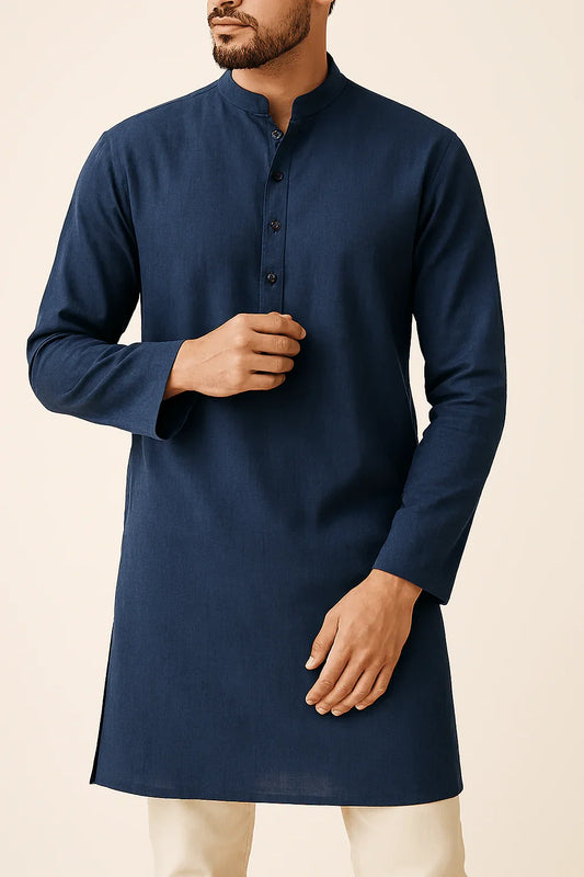 Premium Navy Blue Addi/Paper Cotton Kurta Fabric – Ultra - Thin & Breathable, 58" Wide - Poshak Fabrics