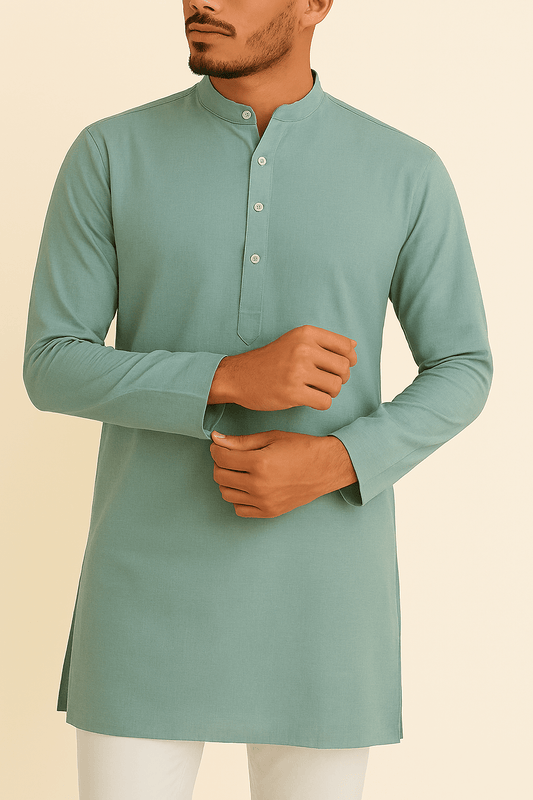 Premium Pale Teal Green Addi/Paper Cotton Kurta Fabric – Ultra - Thin & Breathable, 58" Wide - Poshak Fabrics
