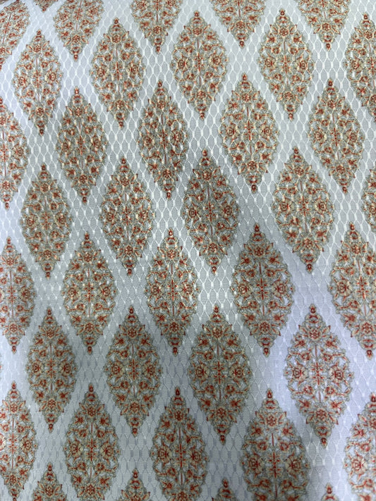 Premium Peach - White Geometric Mix - Cotton Dobby Print Kurta Fabric – 36” Width for Tailored Perfection - Poshak Fabrics