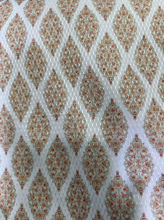 Premium Peach-White Geometric Mix-Cotton Dobby Print Kurta Fabric – 36” Width for Tailored Perfection