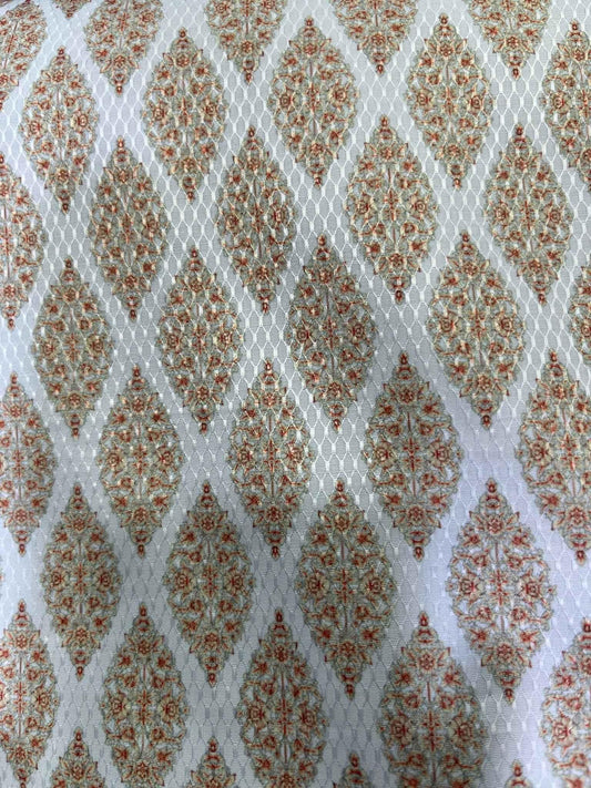 men's fabrics premium-peach-white-geometric-mix-cotton-dobby-print-kurta-fabric-36-width-for-tailored-perfectioncotton-mix-dobby-print-1839295 - Poshak Fabrics