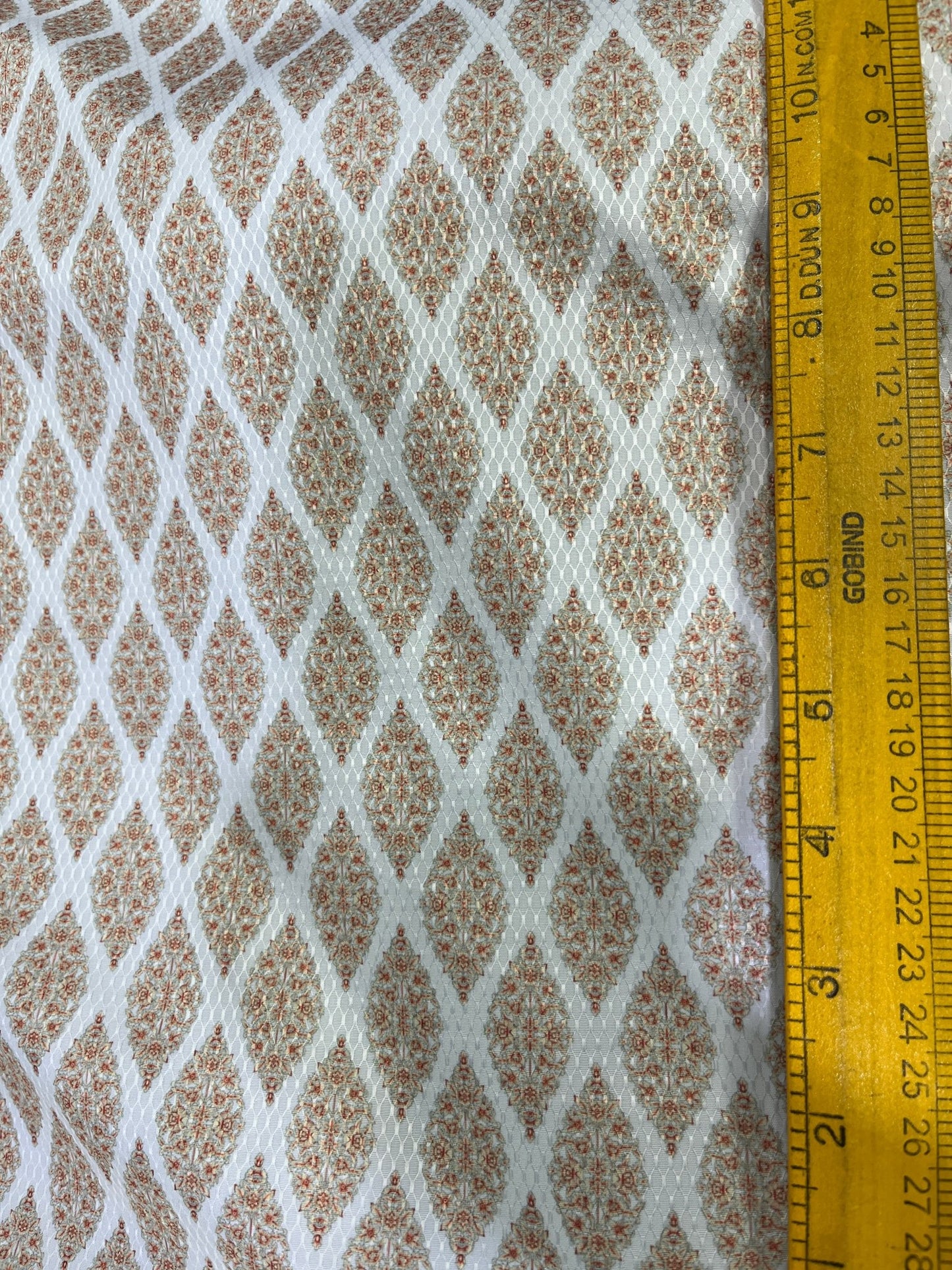 Premium Peach - White Geometric Mix - Cotton Dobby Print Kurta Fabric – 36” Width for Tailored Perfection - Poshak Fabrics