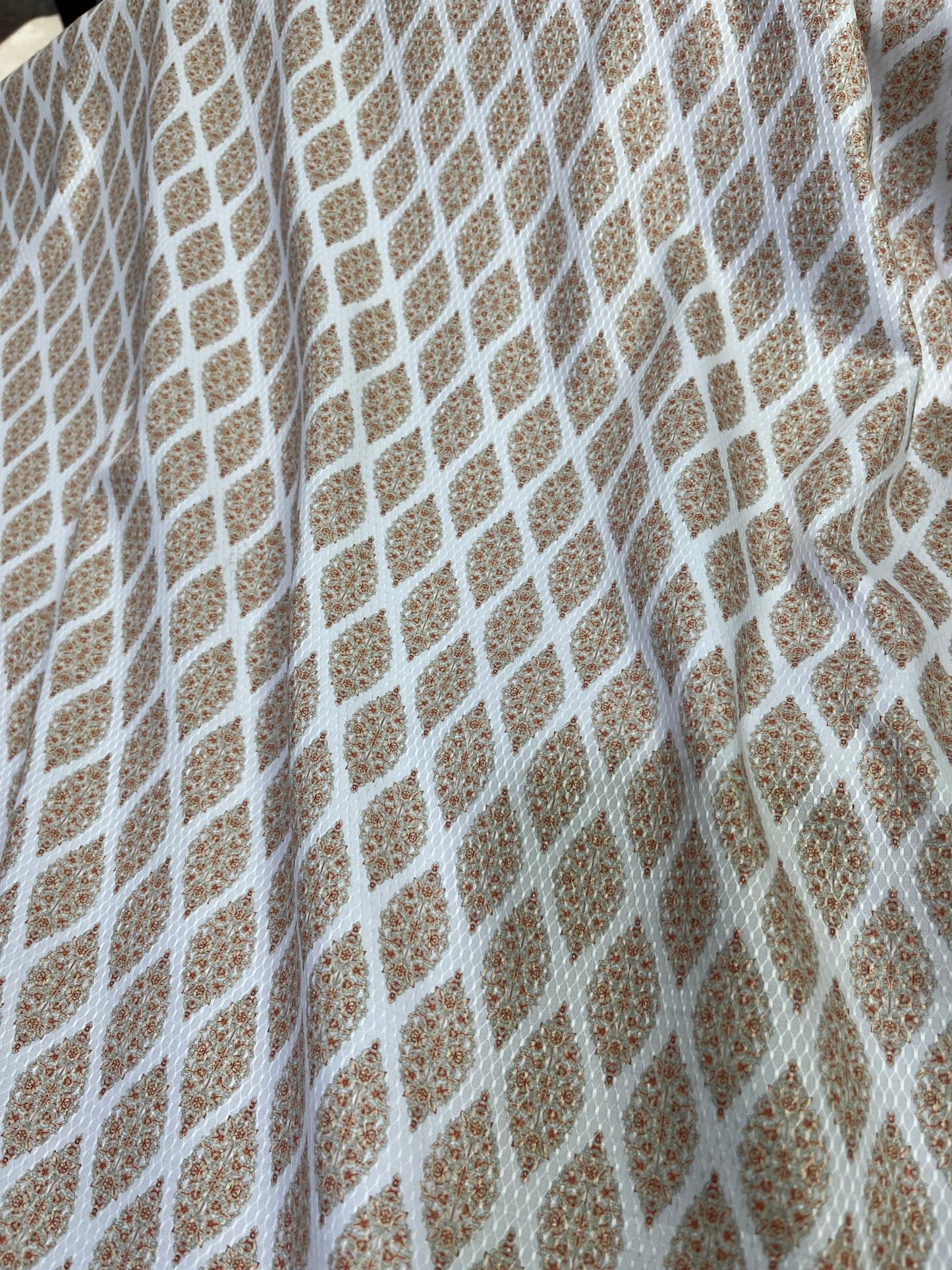 Premium Peach - White Geometric Mix - Cotton Dobby Print Kurta Fabric – 36” Width for Tailored Perfection - Poshak Fabrics