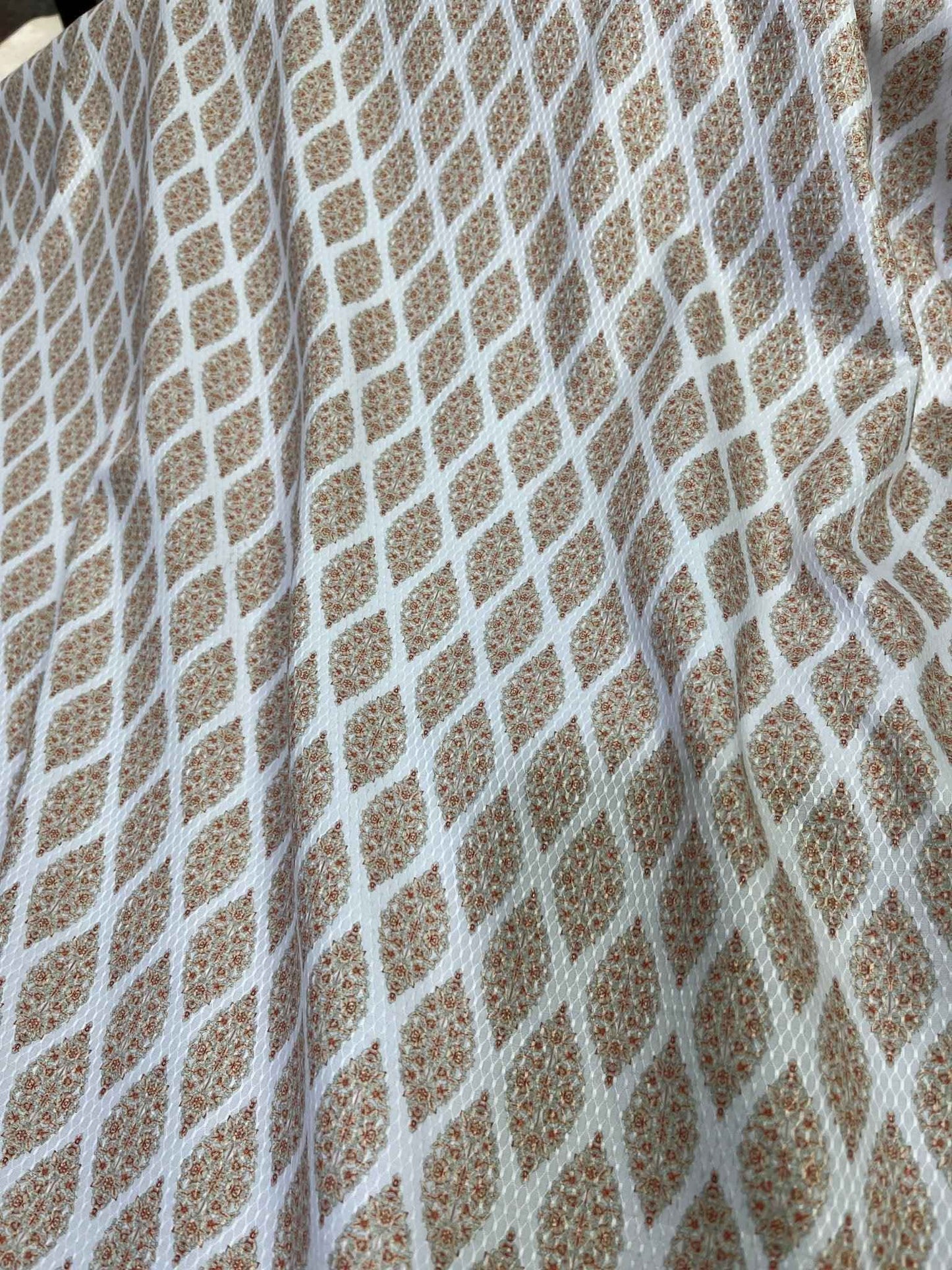 Premium Peach-White Geometric Mix-Cotton Dobby Print Kurta Fabric – 36” Width for Tailored Perfection