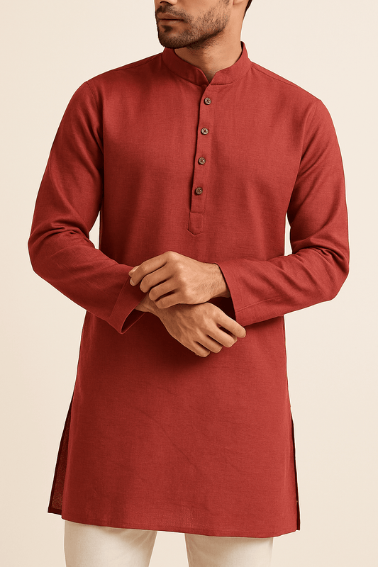 Premium Rusty Red Addi/Paper Cotton Kurta Fabric – Ultra - Thin & Breathable, 58" Wide - Poshak Fabrics
