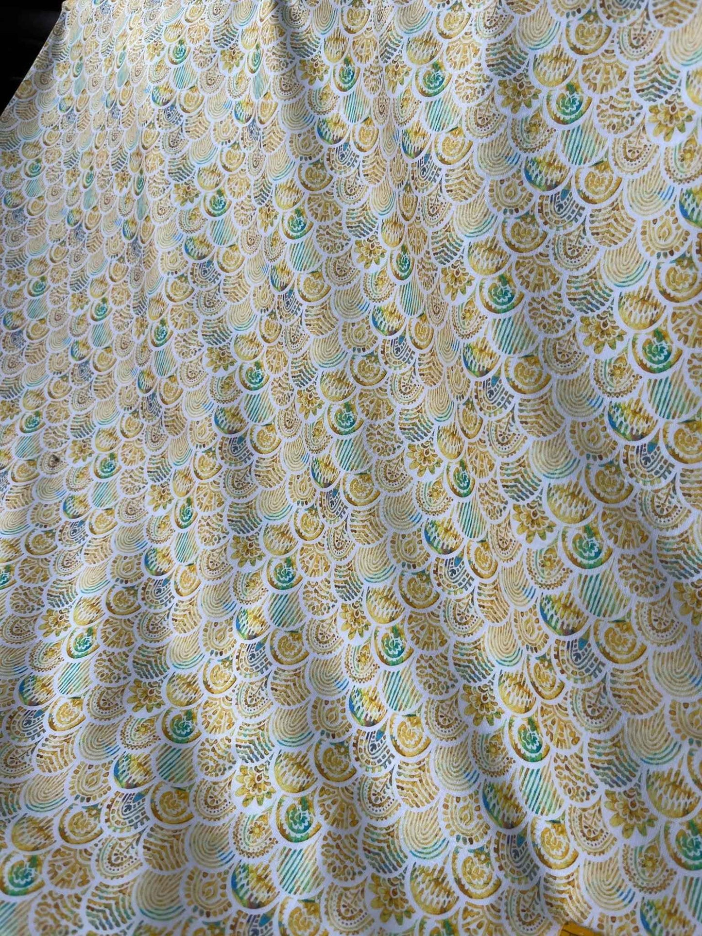 Premium Satin Cotton Printed Fabric for Shirts & Kurtas – 58" Wide | Intricate Gold Motif Design