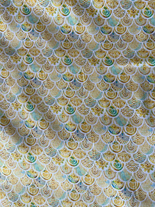 Premium Satin Cotton Printed Fabric for Shirts & Kurtas – 58" Wide | Intricate Gold Motif Design - Poshak Fabrics