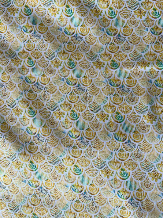 Premium Satin Cotton Printed Fabric for Shirts & Kurtas – 58" Wide | Intricate Gold Motif Design