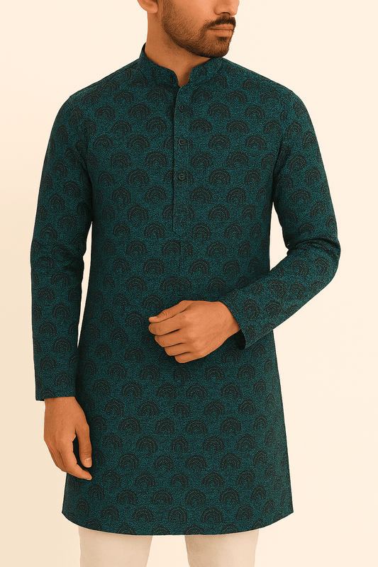 Premium Sea Green Abstract Mix - Cotton Dobby Print Kurta Fabric – 36” Width for Tailored Perfection - Poshak Fabrics