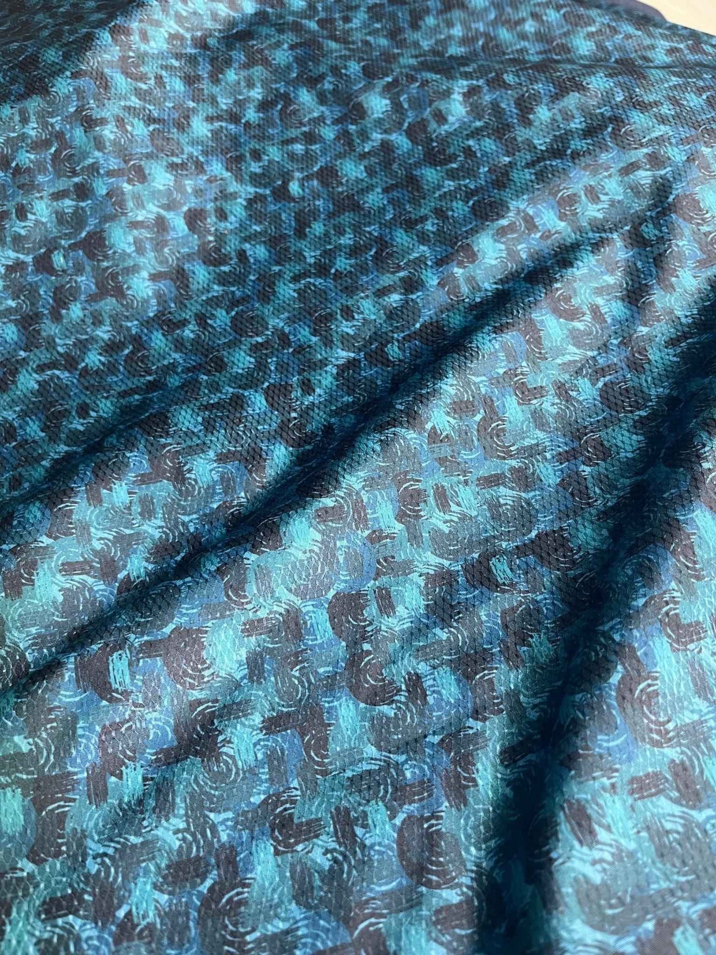 Premium Sea Green Abstract Mix-Cotton Dobby Print Shirt Fabric – 36” Width for Fine Stitching