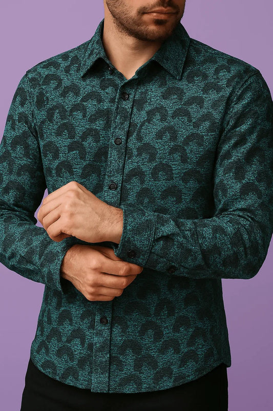 Premium Sea Green Abstract Mix - Cotton Dobby Print Shirt Fabric – 36” Width for Fine Stitching - Poshak Fabrics