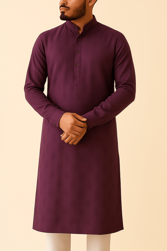 Premium Wine Jacquard Cotton Kurta Fabric – 58" Wide | Perfect for Tailored Kurta Creations - Poshak Fabrics