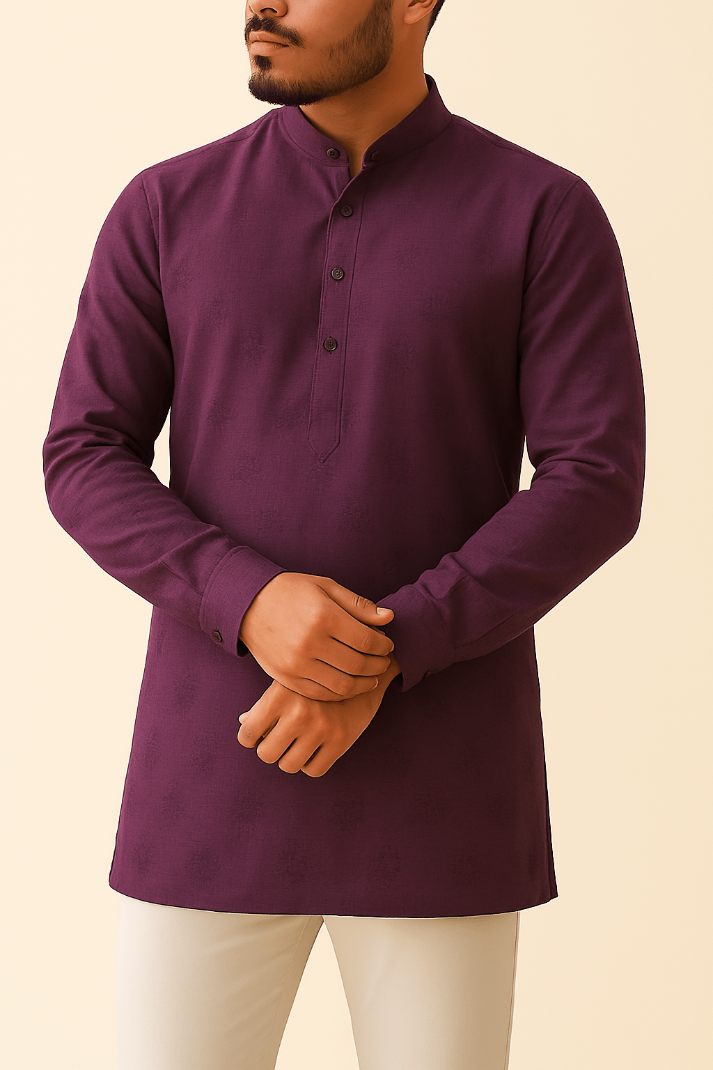 Premium Wine Jacquard Cotton Kurta Fabric – 58" Wide | Perfect for Tailored Kurta Creations - Poshak Fabrics