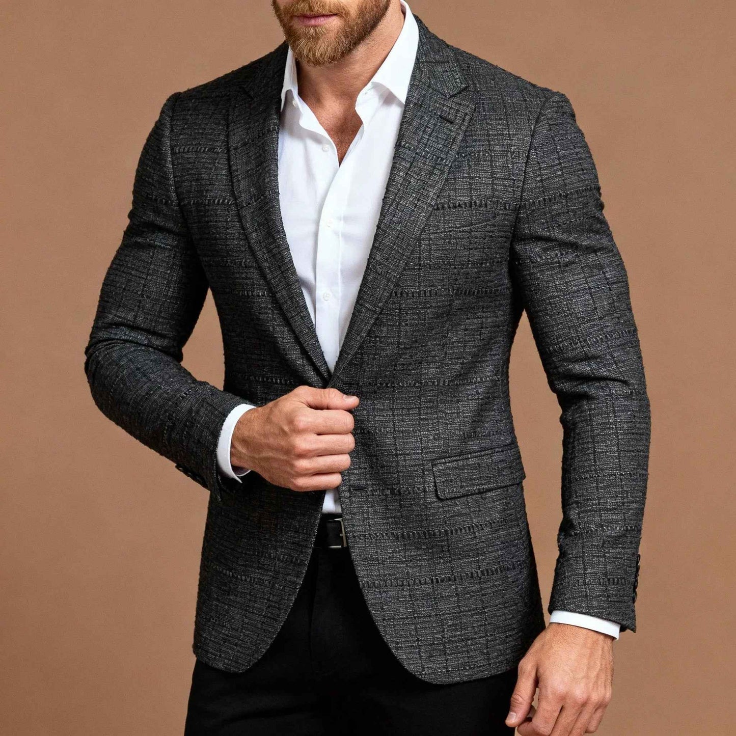 Sambodhi Cactus Dark Grey Linen Feel Checkered Suiting Fabric (58” Wide) – Premium Comfort for Trousers & Suits