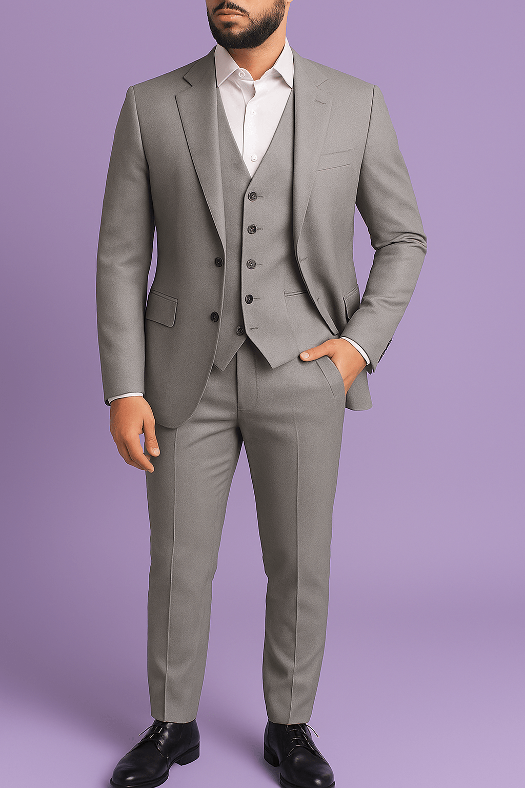 Sambodhi Orion TR Light Grey Stretchable Suiting Fabric – 58" Soft, Semi Thick & Breathable for 2 - Piece & 3 - Piece Suits - Poshak Fabrics
