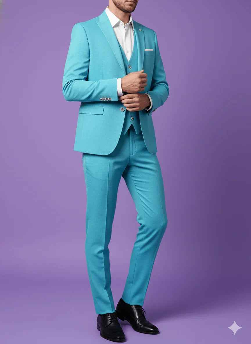 Sambodhi Raja Sahab Premium Firozi Blue Suiting Fabric – Luxury Soft, Lustrous Feel for Impeccably Tailored Formalwear