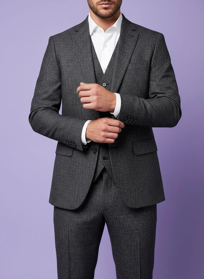 Sambodhi Scorpio Linen Feel Checkered Dark Grey Suiting Fabric (58” Wide) – Tailored Versatility with Linen - Inspired Elegance - Poshak Fabrics