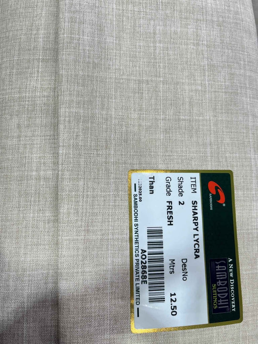 Sharpy Lycra Cream Checkered Suiting Fabric (58” Wide) – Soft, Breathable, Semi-Thin – Premium Office & Partywear Material