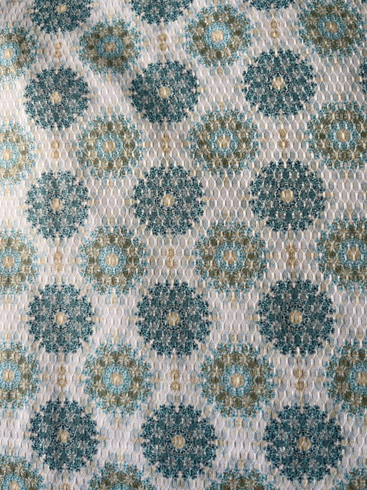 Sky Blue & Olive Medallion Cotton - Mix Dobby Print Fabric – 36" Width – For Custom Shirts & Kurtas - Poshak Fabrics