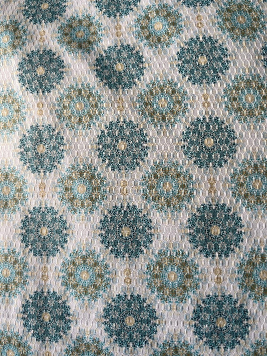 Sky Blue & Olive Medallion Cotton - Mix Dobby Print Fabric – 36" Width – For Custom Shirts & Kurtas - Poshak Fabrics