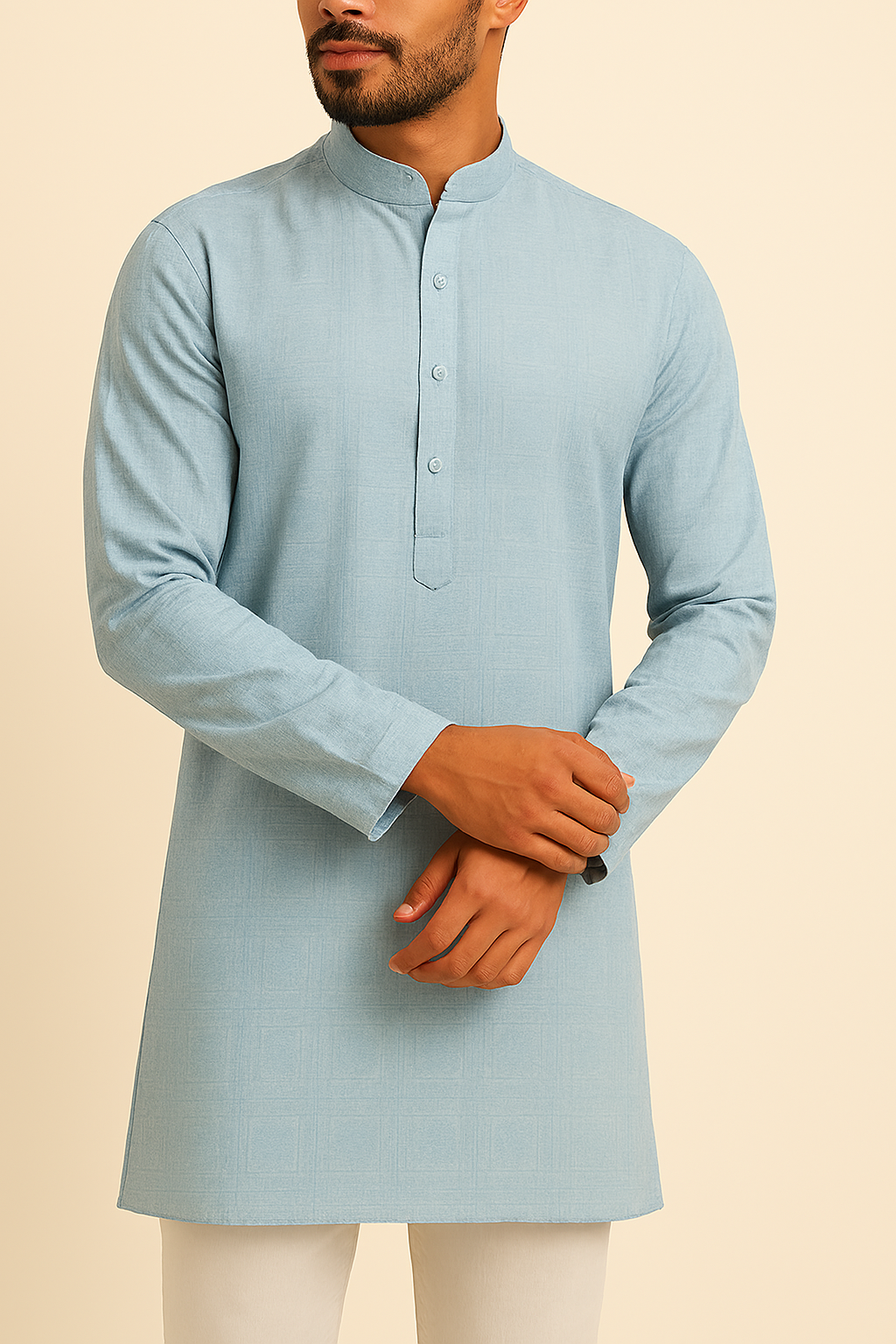 Premium Sky Blue Addi/Paper Cotton Self-Patterned Kurta Fabric – Ultra-Breathable, 58" Wide