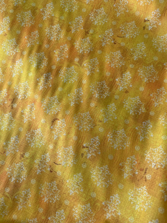 Sunny Citrus Yellow Cotton Mix Print Fabric – 36” Wide | Soft & Breathable | Kurta Perfection - Poshak Fabrics