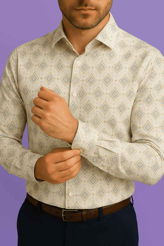 Teal Crest Weave - White dobby print - Poshak Fabrics