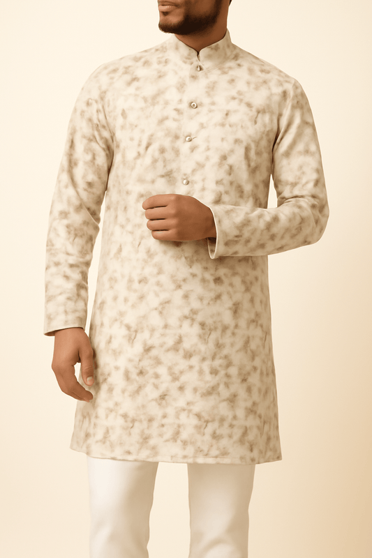 Warm Beige Leaf Print Cotton - Mix Fabric – 36" Width – Premium Soft Finish - Poshak Fabrics