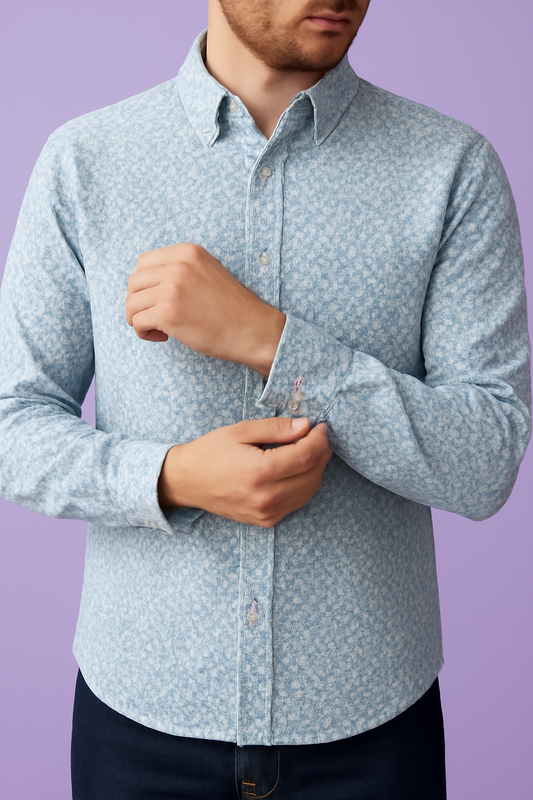 Premium 36" Sky Blue Cotton Mix Geometric Dobby Print Fabric – Perfect for Custom Shirts & Kurtas