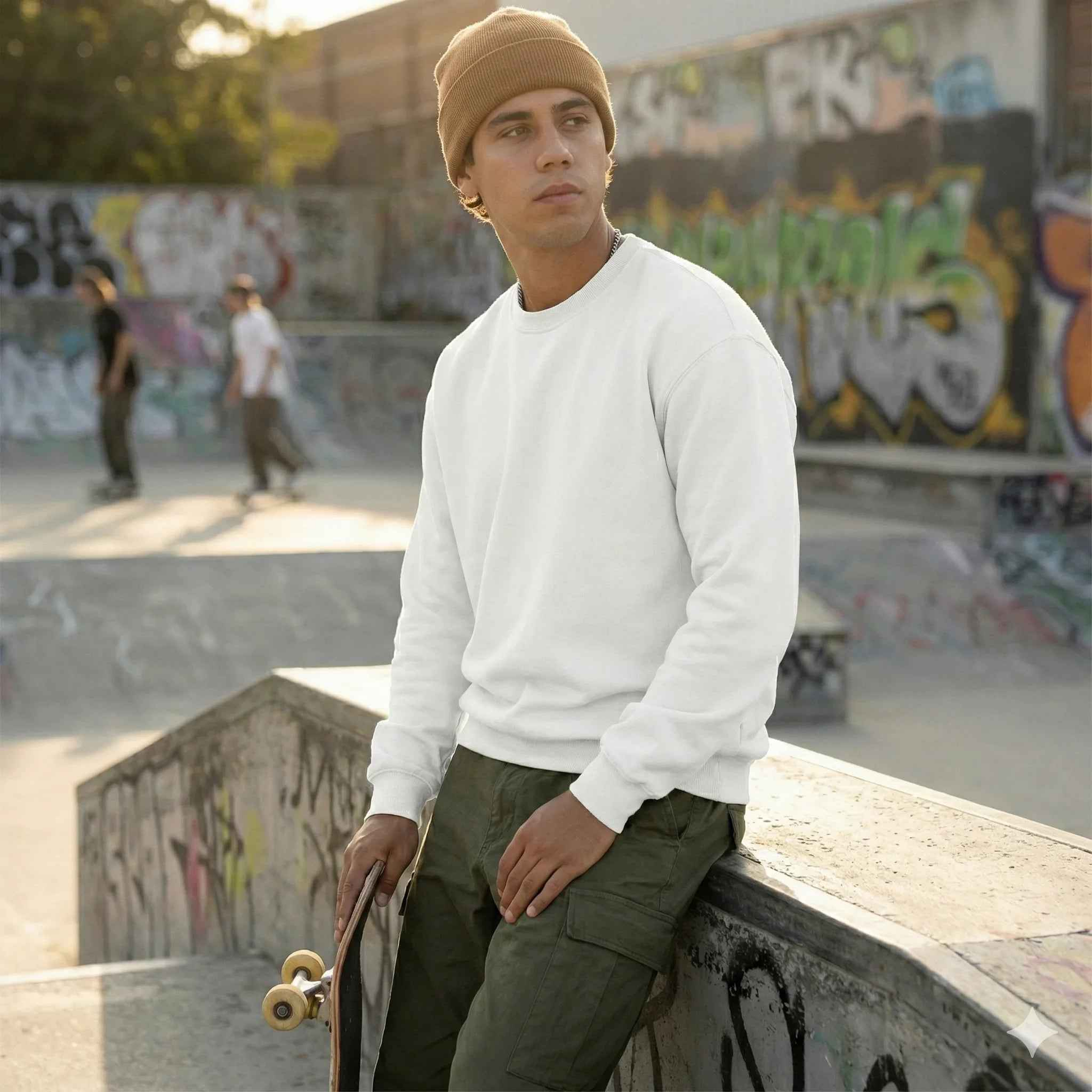 Plains - SPRY by Poshak Men’s White Heavyweight Sweatshirt – 450 GSM DTF-Ready Minimal Essential