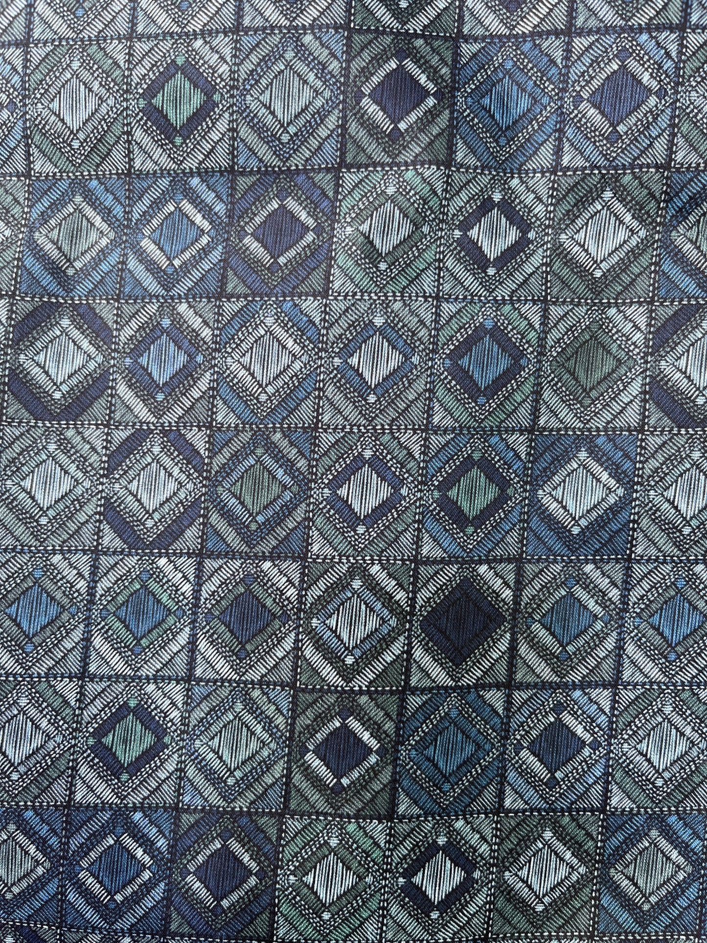 Premium Blue Checkered Geometric Print Addi/Paper Cotton Kurta Fabric – Ultra-Breathable, 58" Wide