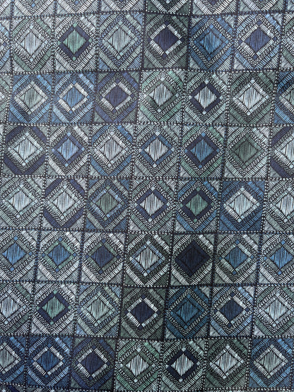 Premium Blue Checkered Geometric Print Addi/Paper Cotton Kurta Fabric – Ultra-Breathable, 58" Wide