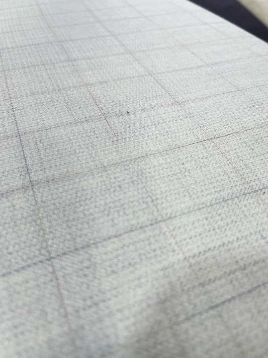 Sharpy Lycra Cream Checkered Suiting Fabric (58” Wide) – Soft, Breathable, Semi-Thin – Premium Office & Partywear Material