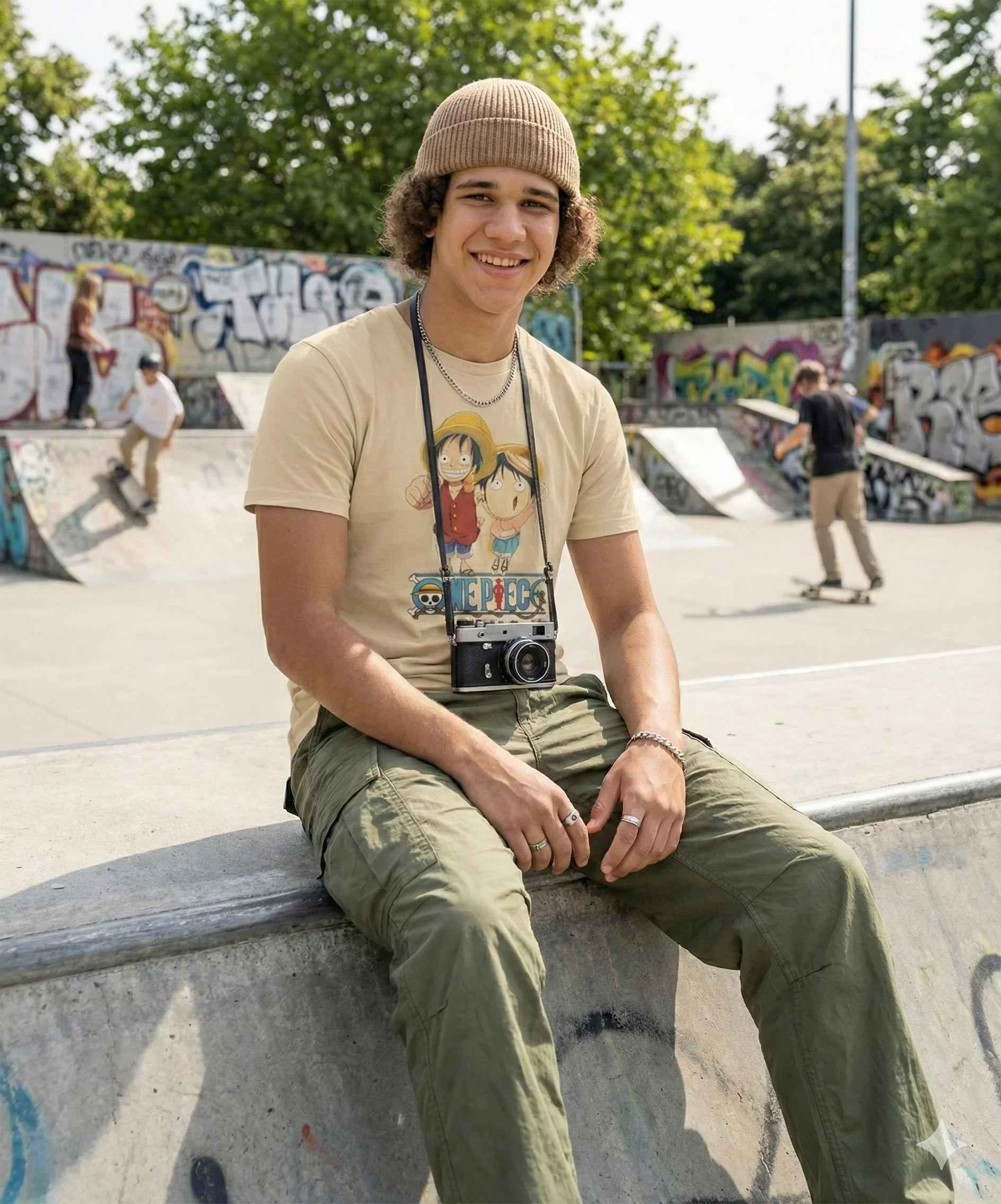 Anime Vibe Beige Graphic Tee – SPRY by Poshak Men’s 180 GSM DTF Printed T-Shirt