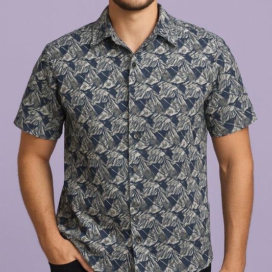 Premium Blue-White Floral Print Mix-Cotton Shirt Fabric – 36” Width for Flawless Stitching