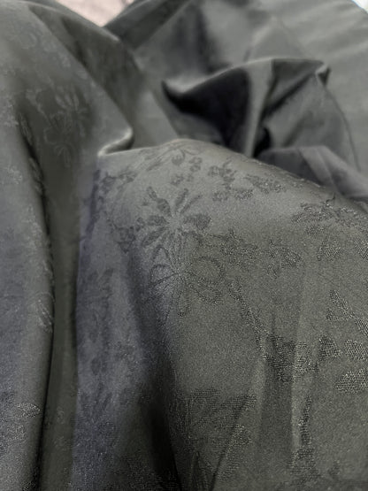 Premium Wrinkle-Free Black Jacquard Floral Fabric | 58" Wide | Ideal for Shirts & Kurtas