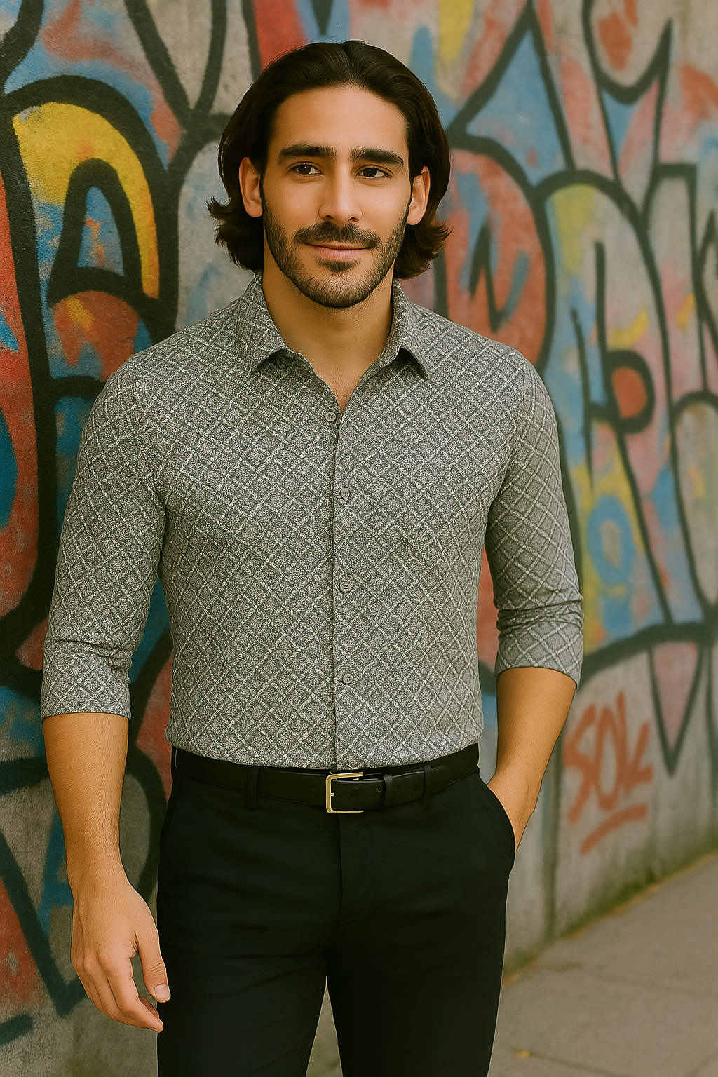 Stylish dobby white printed shirt