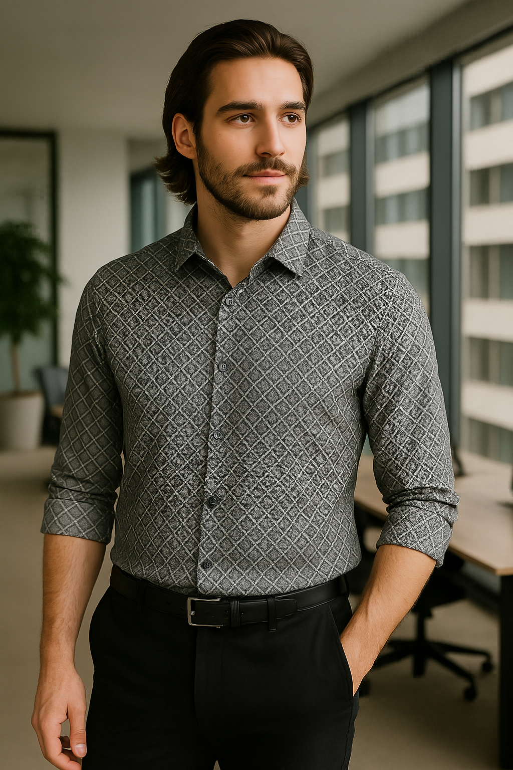 Stylish dobby white printed shirt