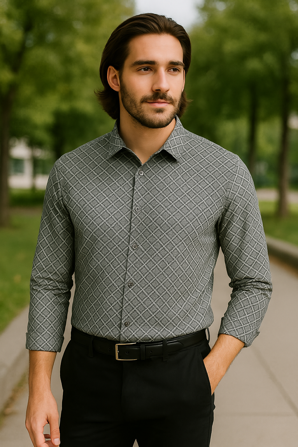 Stylish dobby white printed shirt