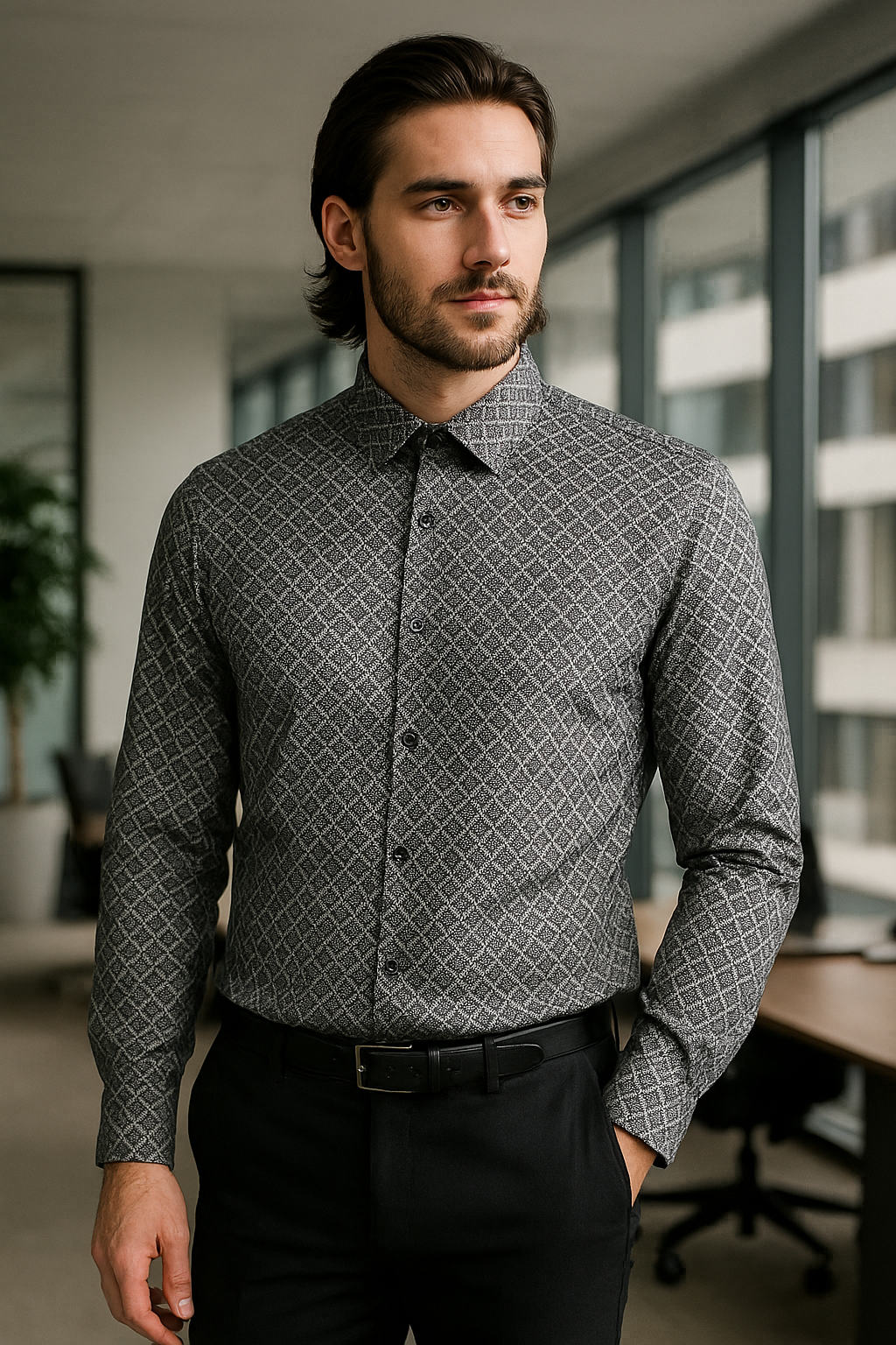 Stylish dobby white printed shirt