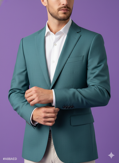 Sambodhi Raja Sahab Premium Teal Green Suiting Fabric – Luxury Soft, Lustrous Feel for Impeccably Tailored Formalwear