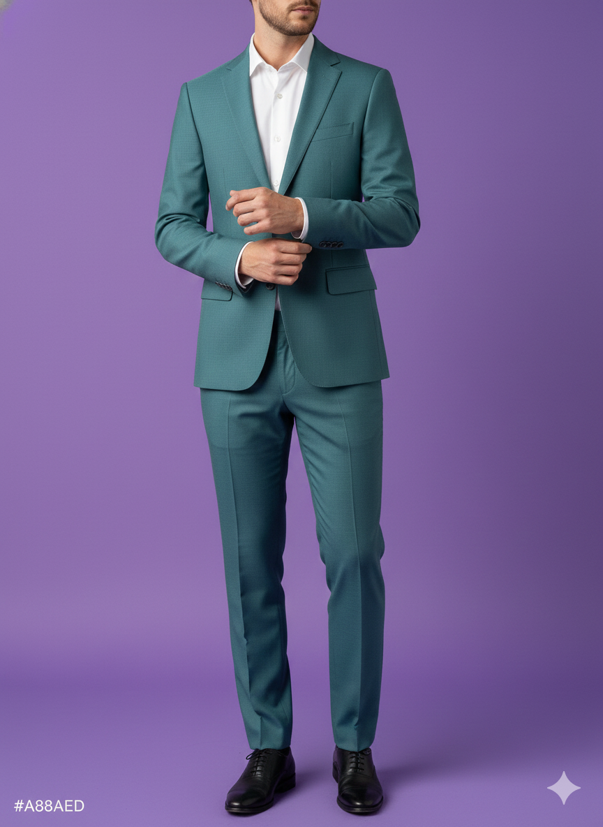 Sambodhi Raja Sahab Premium Teal Green Suiting Fabric – Luxury Soft, Lustrous Feel for Impeccably Tailored Formalwear